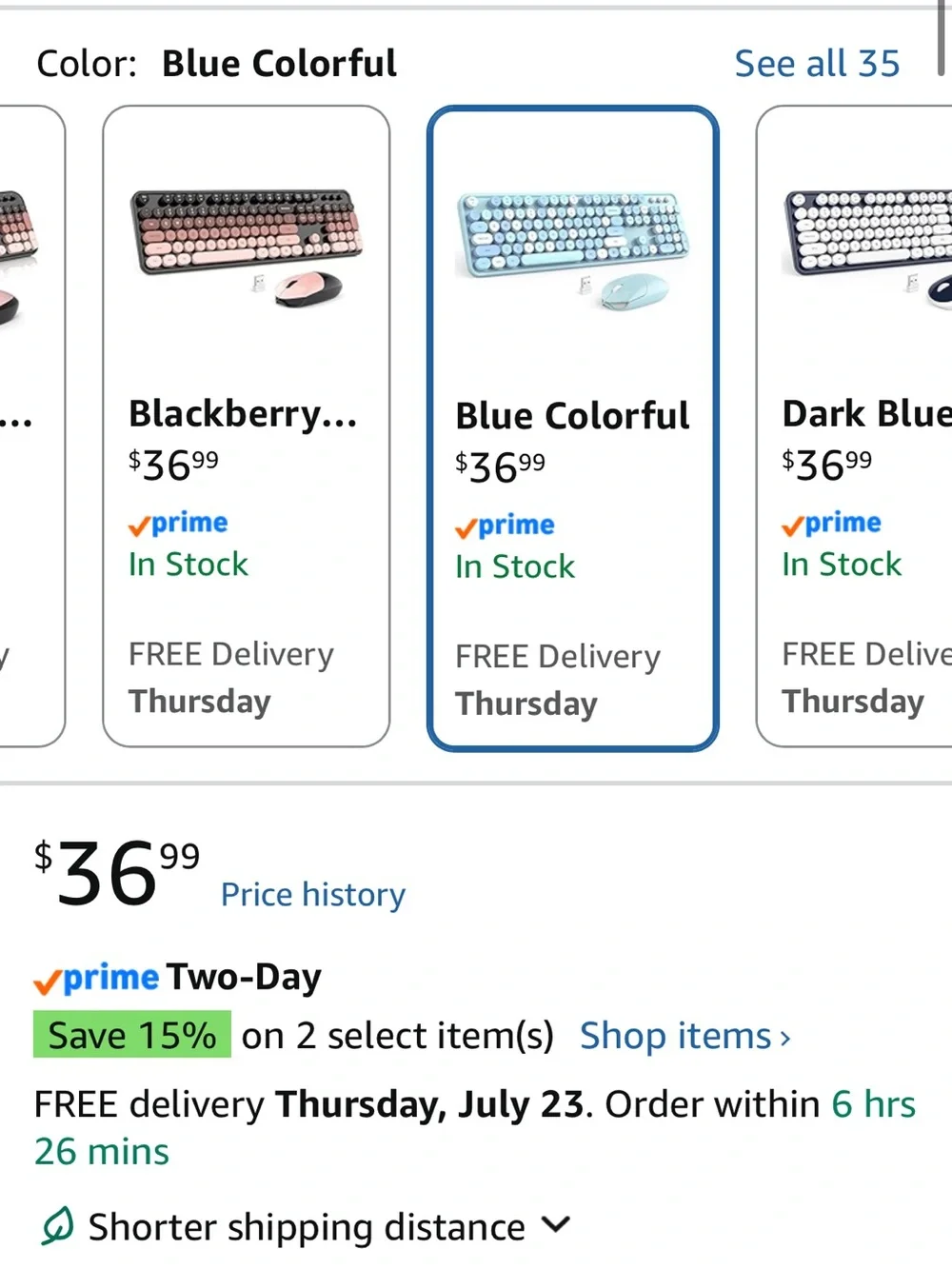 Blue Wireless Keyboard and Mouse